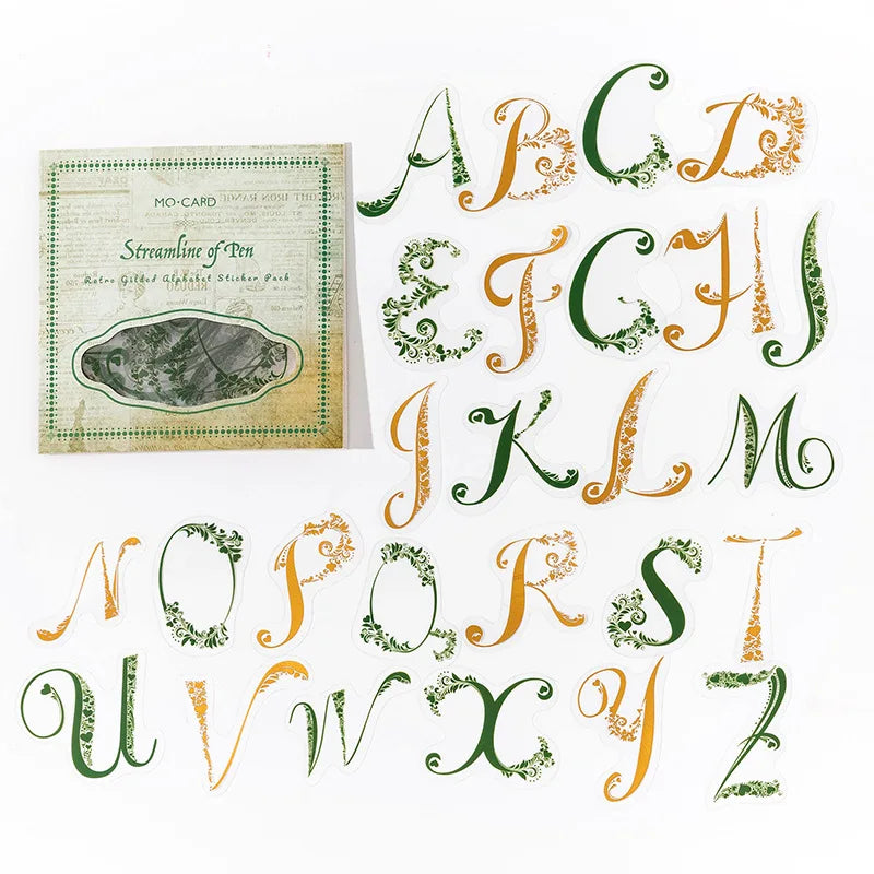 52-Piece Vintage 26 English Alphabet Stickers, Upper & Lowercase Letters with Retro Fonts, Self-Adhesive for Journal Decoration