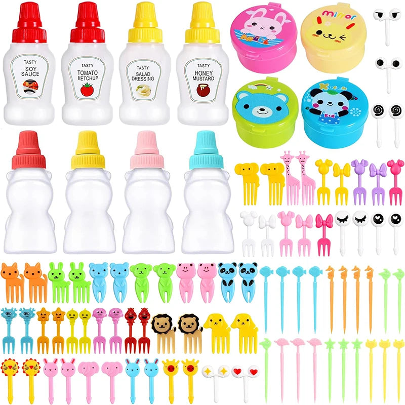 Mini Fruit Forks For Children Kids Cute Animal Food Picks Snack Toothpicks With Vegetable Cutter Set Silicone Lunch Box Dividers