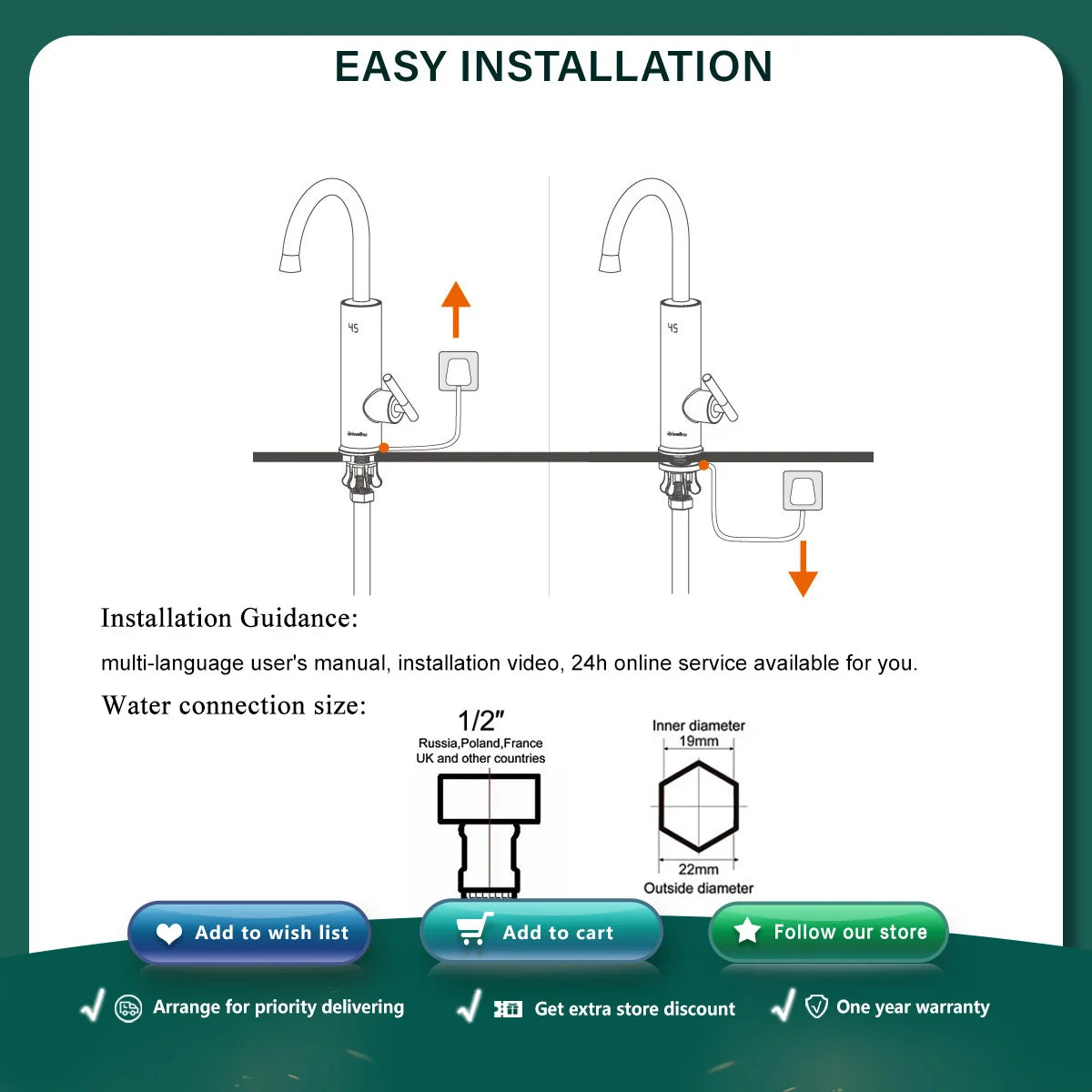 Briwellna Electric Water Heater 220V Flowing Heater Kitchen Faucet 2 in 1 Tap Tankless Water Heating Mixer Electric Geyser
