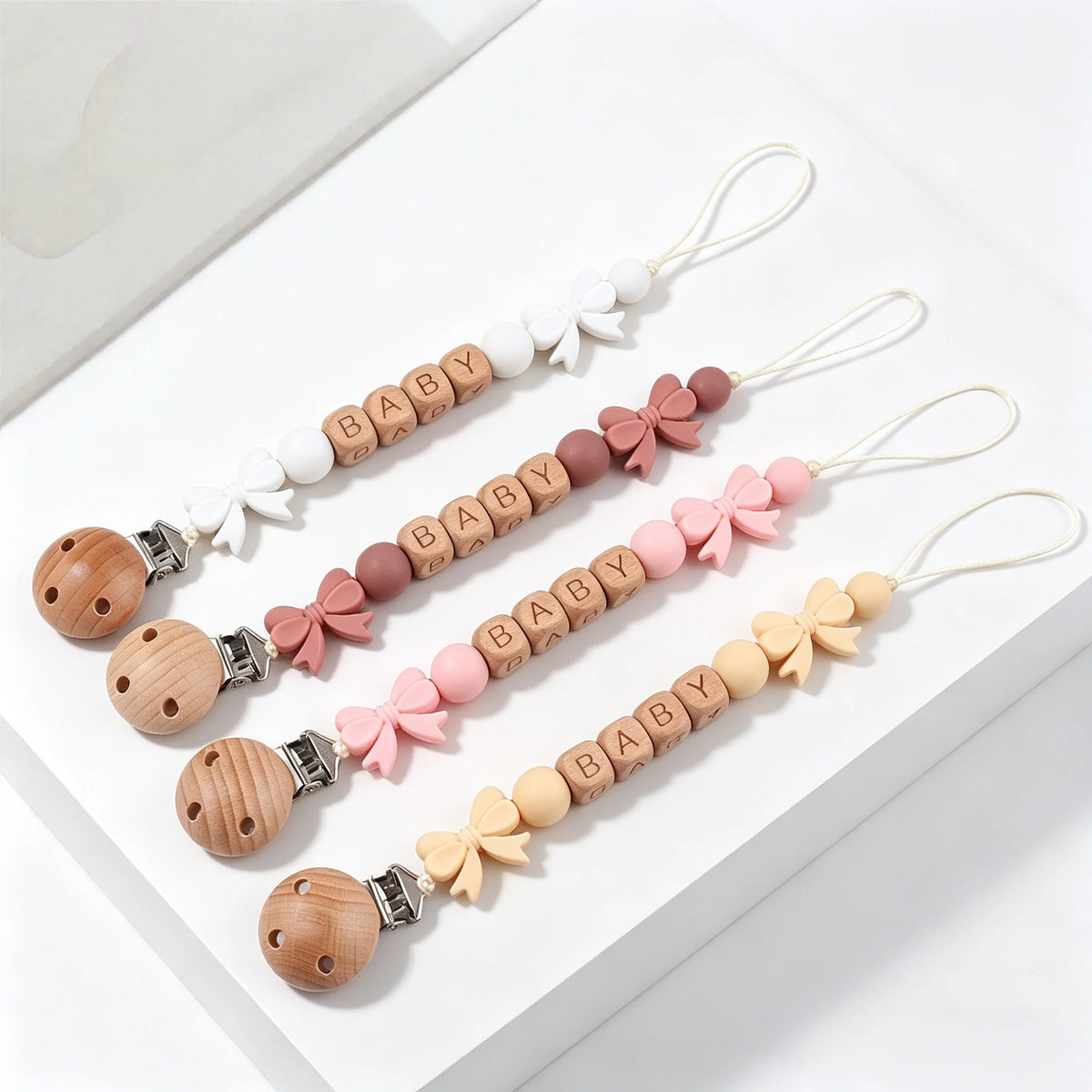 Customizable Name Baby Pacifier Chain Food Grade Bowtie Silicone
