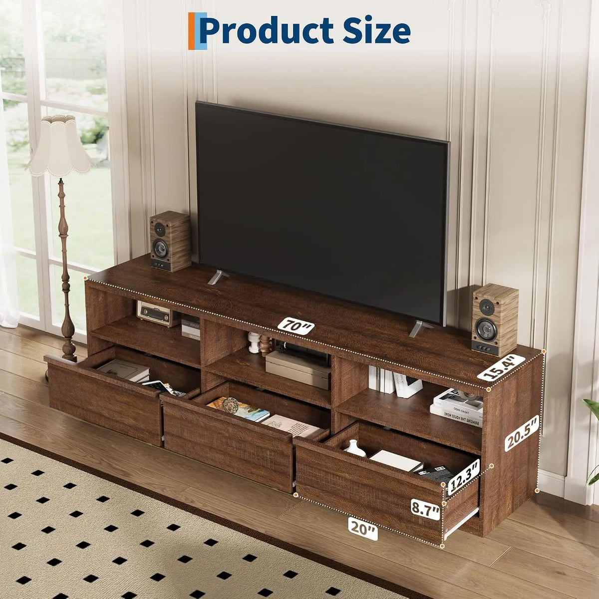 Garvee Solid Wood TV Cabinet With Drawers