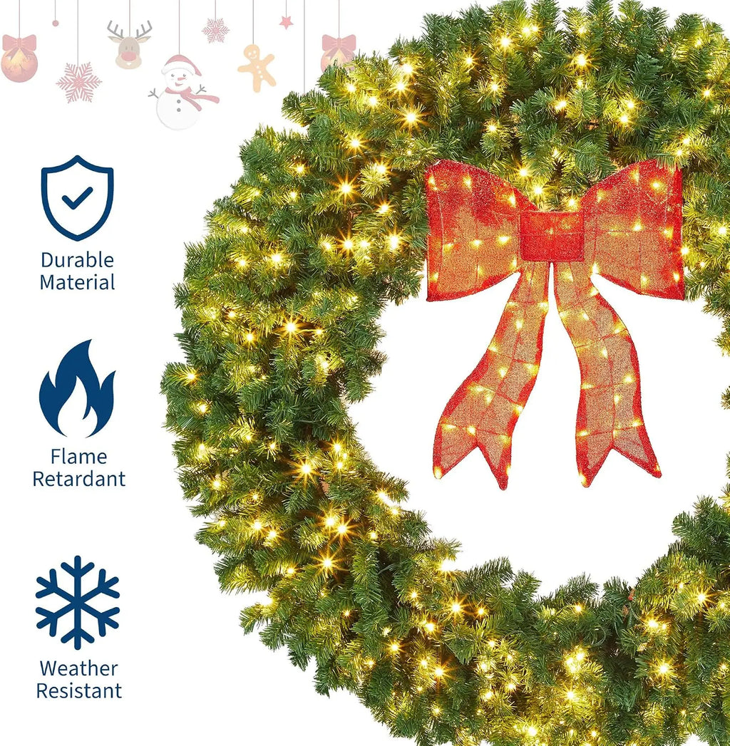 Garvee 48 Inch Christmas Hanging Wreath with Red Bow