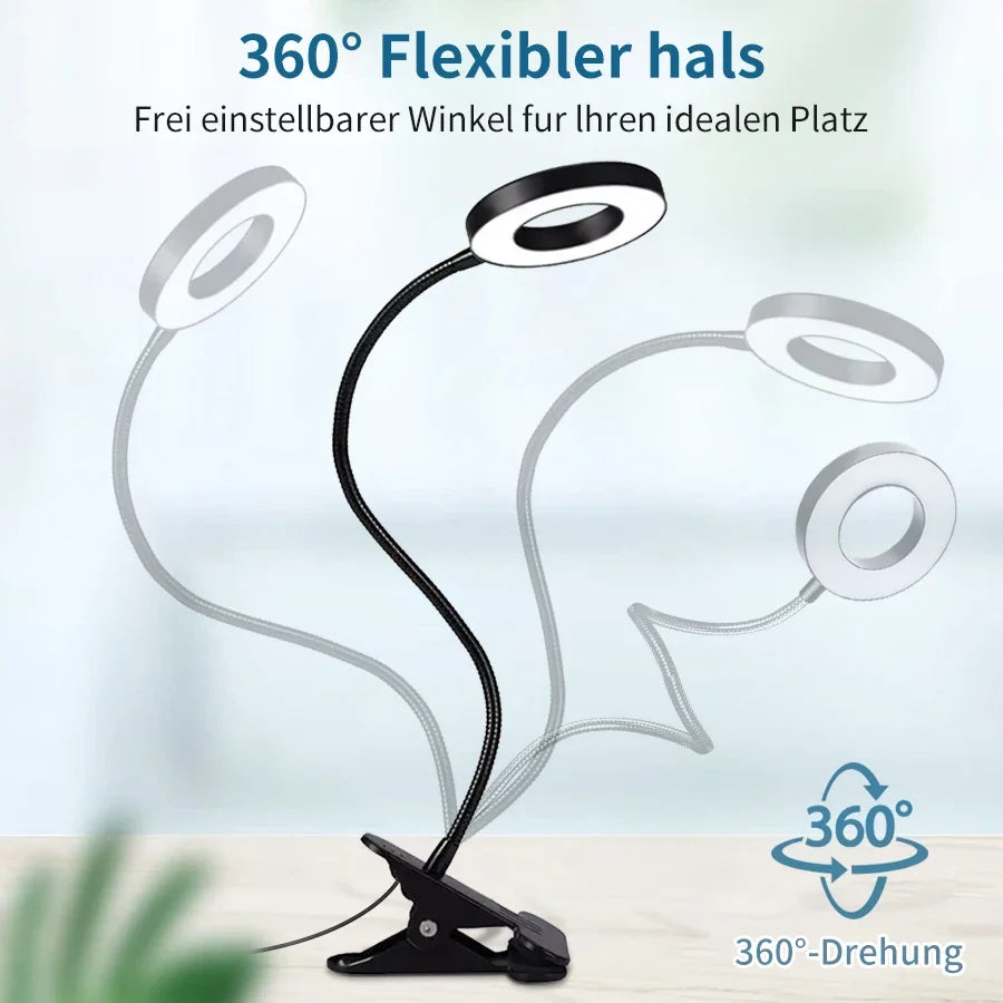 LED Desk Lamp Clip Light Rechargeable Dimmable Gooseneck Reading