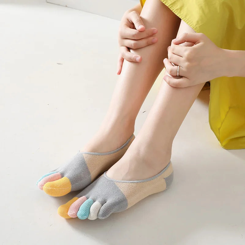 5 Pairs Summer New Five Fingers Women Socks Colorful Soft Cotton Shallow Casual Socks Split Toe Sports Socks kawaii Toe Socks