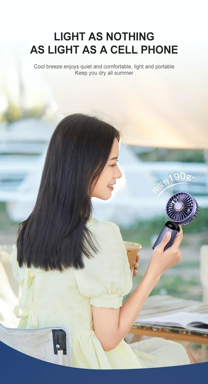 Portable Neck Fan with LED Display & Phone Stand – 1800mAh Rechargeable