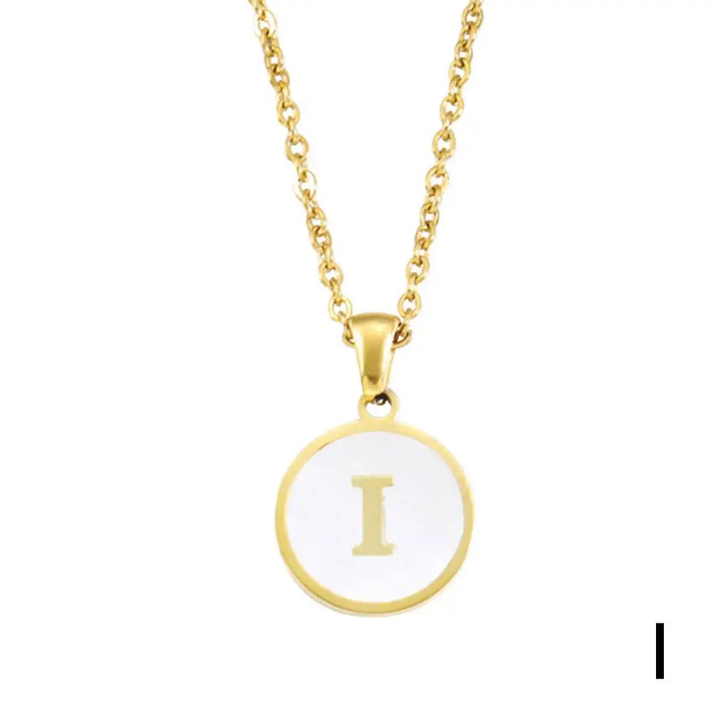 Vintage Initial 26 Letters A To Z White Shell Pendant Necklace Gold Color Steel For Women Men Choker Jewelry Necklace