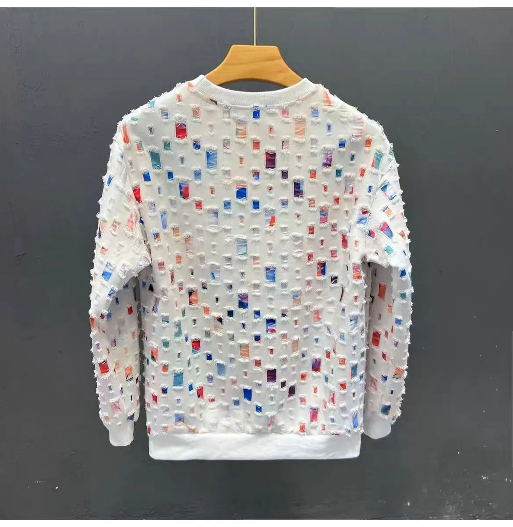 Round Neck Sweatshirt Men Spring Autumn Sportswear broken hole Pullover New Casual Fashion Hip Hop Hoodies Streetwear Top
