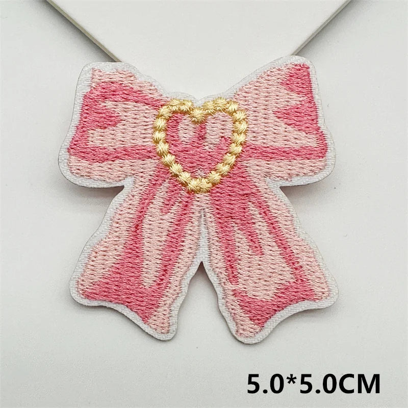 Cartoon Embroidery Sticker Decorative Ironing Sticker Sewing DIY Pink Bowknot Clothing Shoes Hat Bag Patch