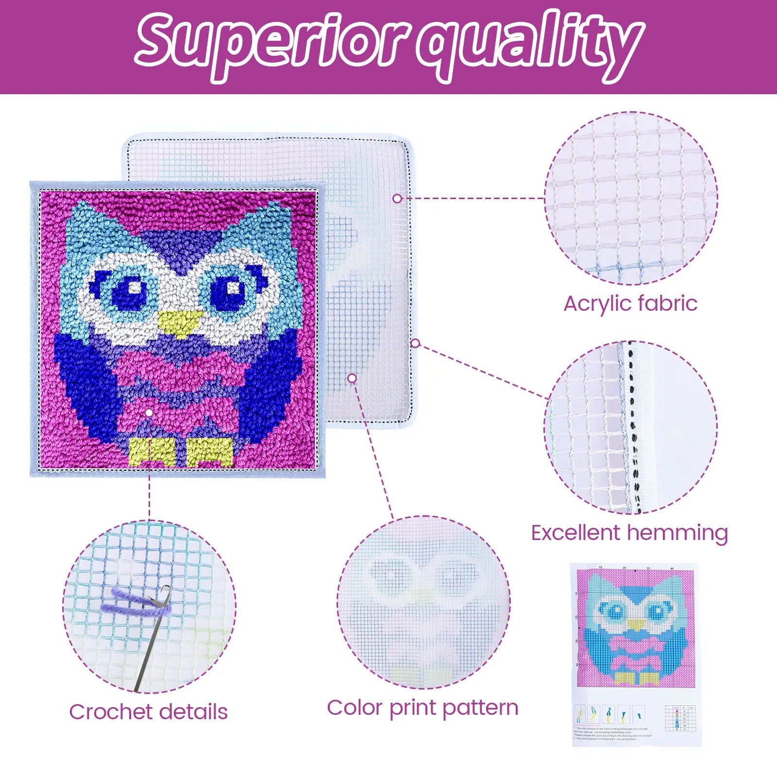 DIY Carpet Embroidery Set with Printed Pattern Cartoon Latch Hook Rug Kits for Adults Beginners Kids Crochet Needlework Crafts
