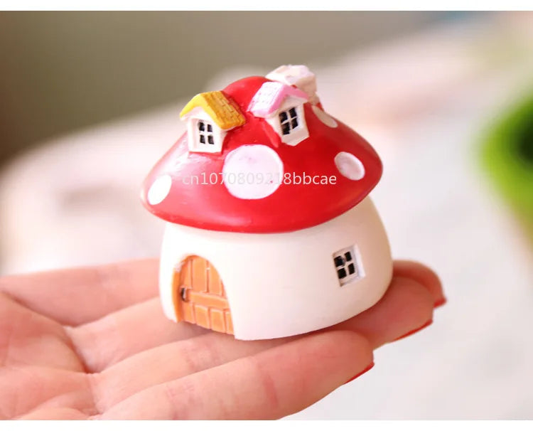 Mini Resin Moss Micro Landscape Decor Outdoor Fairy Miniature Garden Mushroom House Ornaments Handicraft Flower Pot Accessories