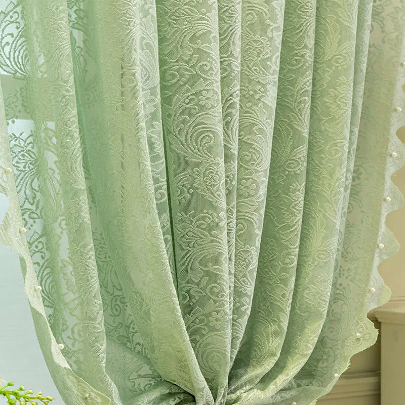 Lace Beaded Modern Simple Window Screen Curtains for Living Dining Room Bedroom