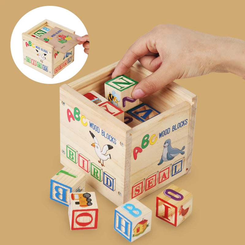 Wooden Printed Block Toy English Letter Digital Cartoon Cognition