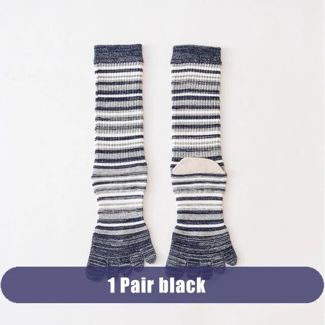 1/6 Pairs Man Toe Socks Long Plus Large Size Cotton Colorful Striped Compression Sport Fitness Happy 5 Finger Calf Socks EU40-46