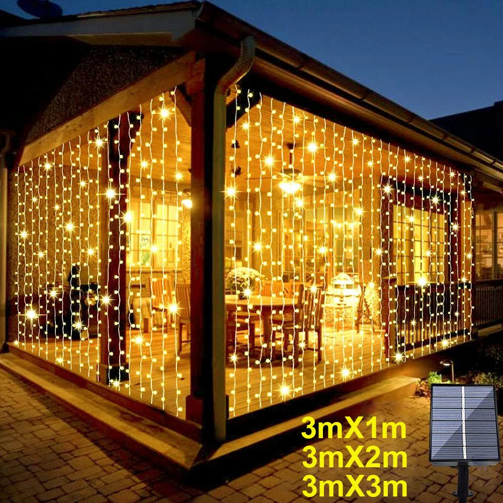 Solar LED Curtain Light Outdoor Garland Solar Fairy String