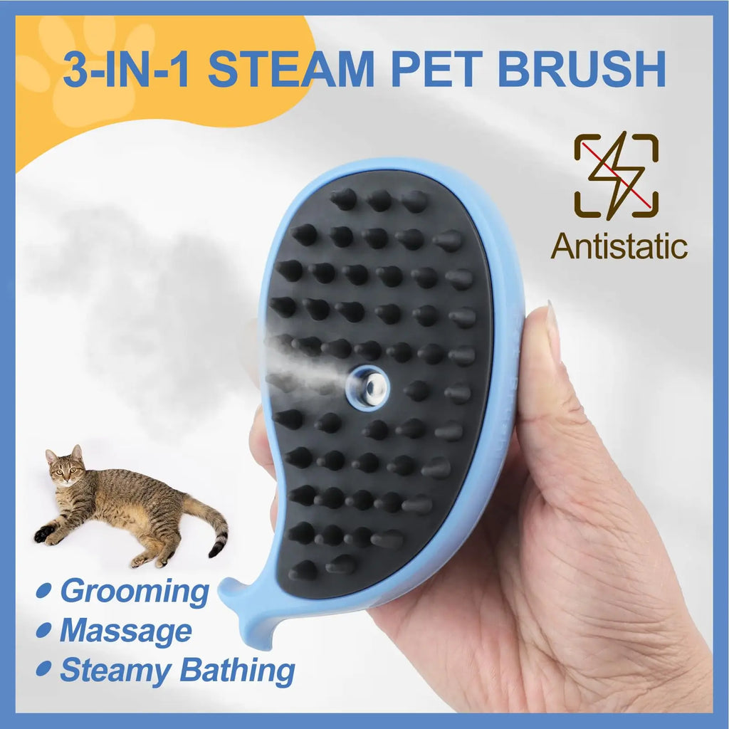 Cat Steam Brush 3 in 1 Pet Hair Grooming Tool Supply for Shedding With Soft Silicone Bristle Release Button for Short Hair Cats