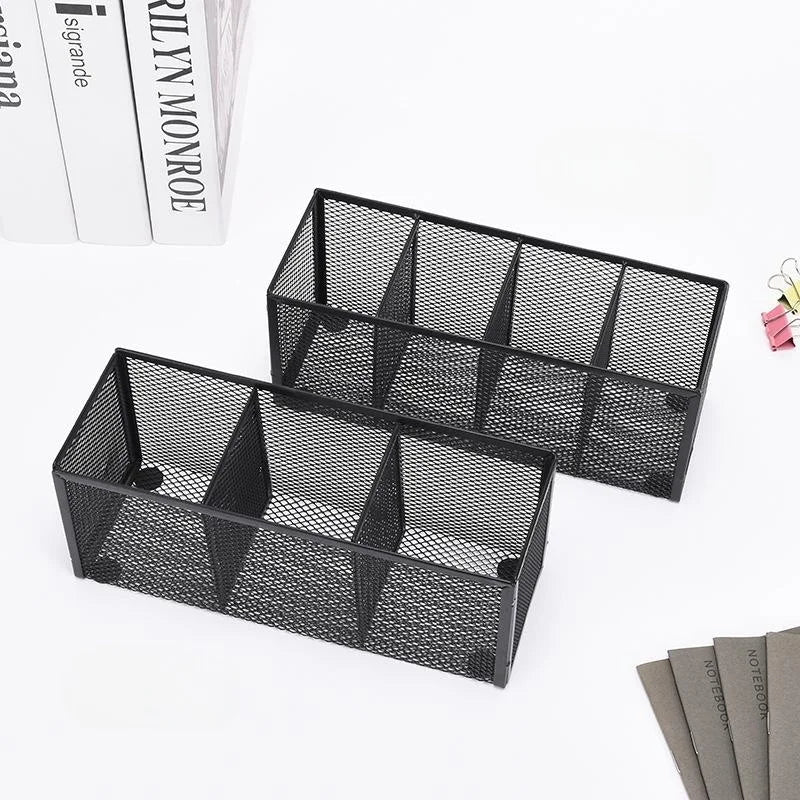 Metal Mesh Desk Organizer, Pen Holder, Pencil Holder, Office Supplies, 4 or 3 Compartments, Home and School Supplies, 1Pc