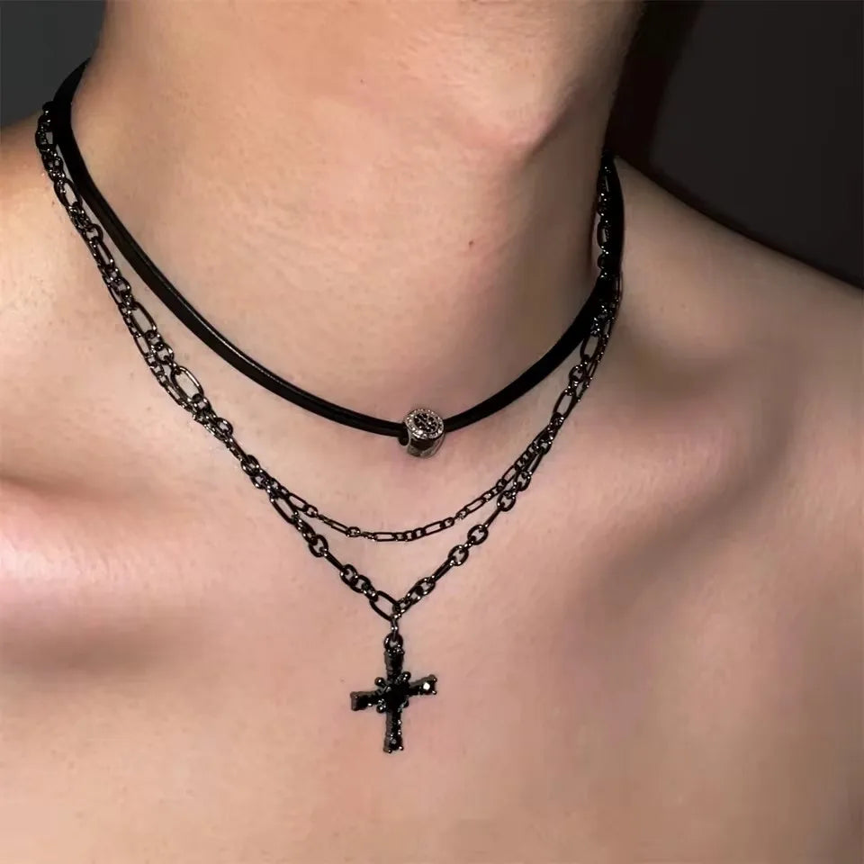 Personalized Punk Star Heart Cross Chain Double Layer Necklace for