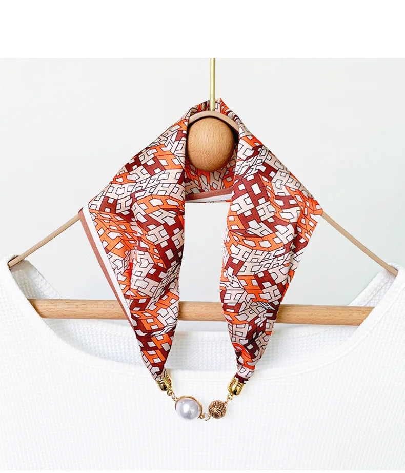 Imitation Silk Scarf Magnetic Buckle Necklace Pendant Wearing Spring and Autumn Cervical Protection for Women