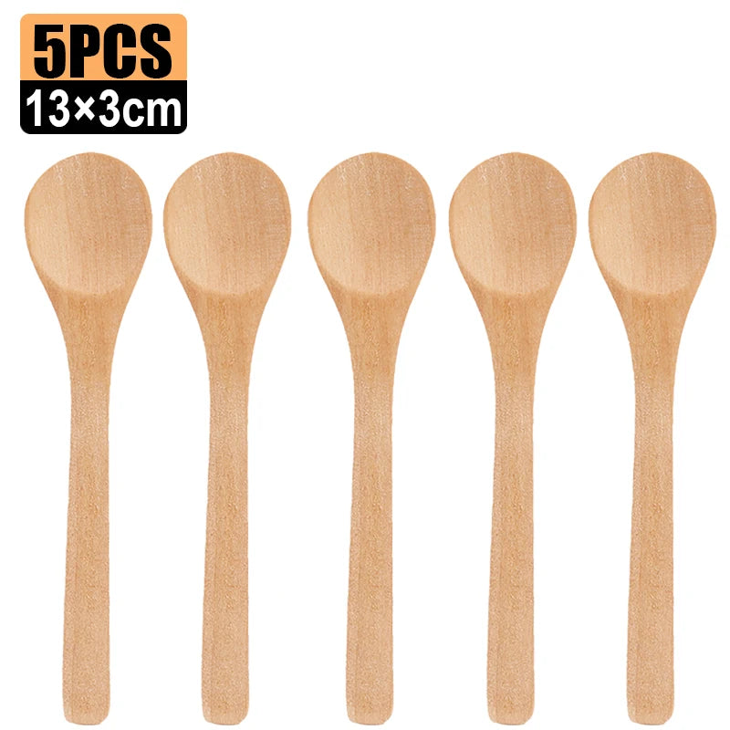 20/1Pcs Natural Wood Spoons Long Handle Soup Stirring Spoons Coffee Milk Teaspoon Scoops Home Kitchen Tableware Cooking Tools