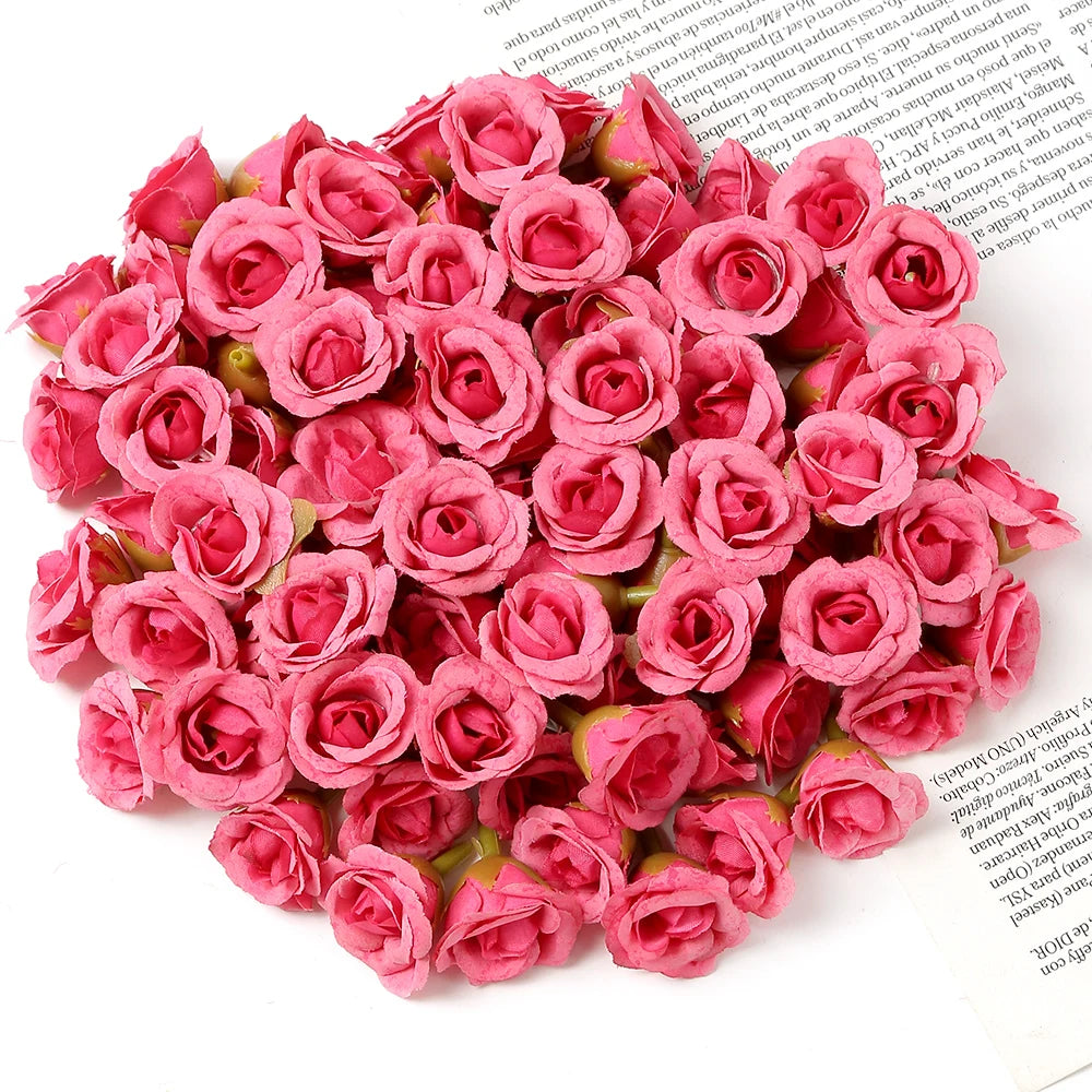 100Pcs Mini Silk Rose Artificial Flowers Head Fake Flowers For Home Decor Wedding Decoration DIY Bride Wreath Gifts Accessories