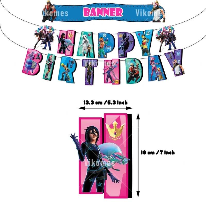 Fortnite Balloons Shooting Game Ballons Boy Girl Happy Birthday Banner Party Decoration Alpaca Llama Tableware Cake Topper Toy
