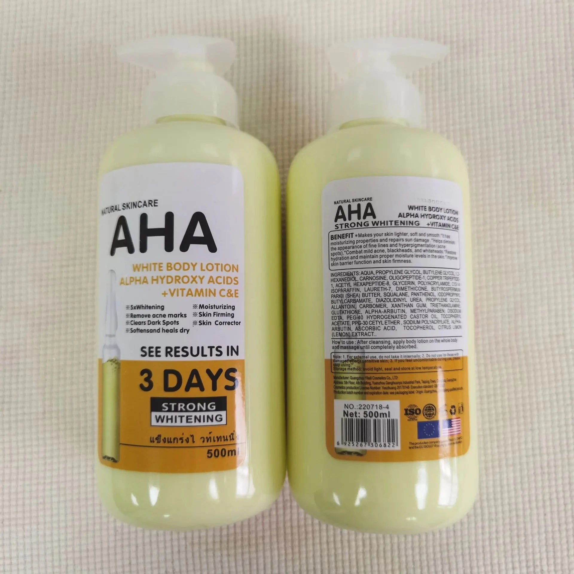 500ml Whitening Body Cream Hydroxy Acids Vitamin C&E Moisturizing Lightening Body Lotion Skin Care Remove Acne Marks