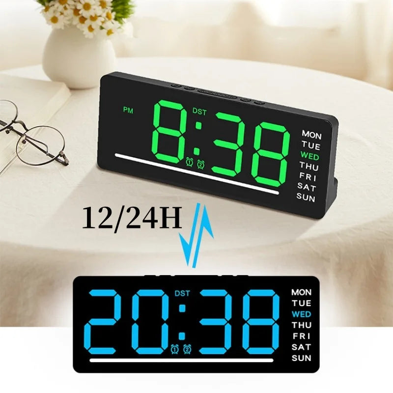 USB Powered Digital Alarm Clock TEMP Date Week Dual Alarm 5 Levels Brightness Snooze Table Clock 12/24H Night Mode LED Clock