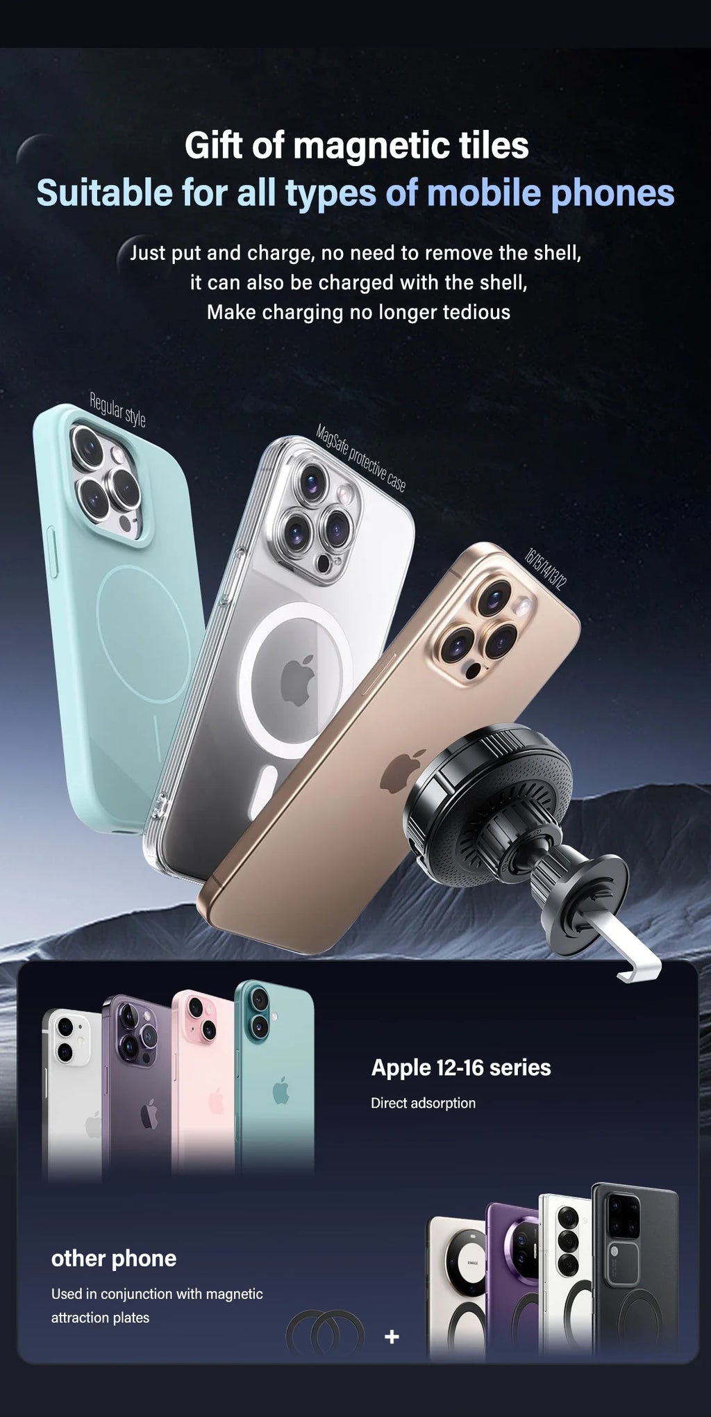 N52 Magnetic Car Wireless Charger Retractable USB C Cable Phone Cooling Holder For Magsafe iPhone 16 15 14 Pro Max Fast Charging
