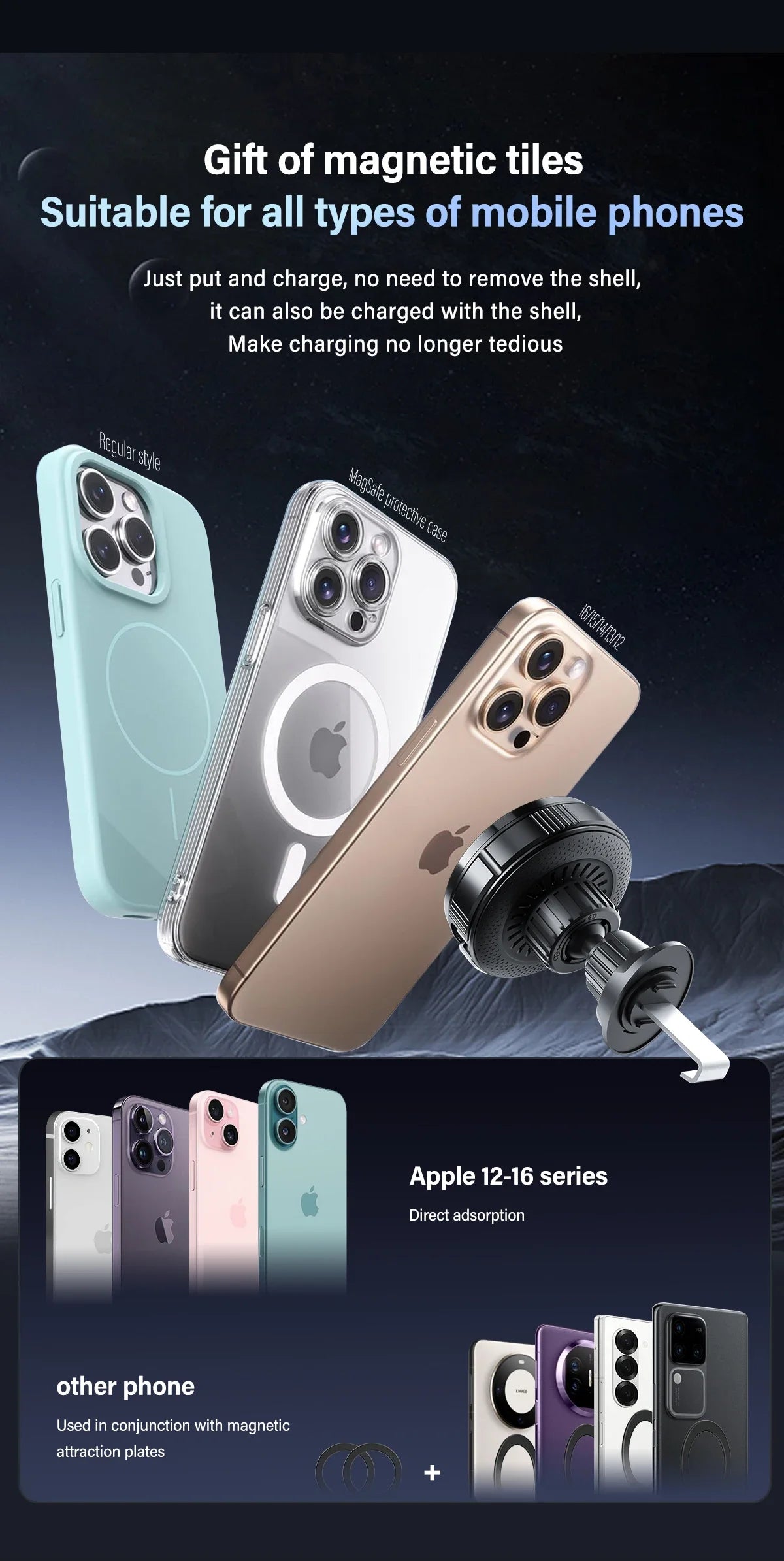 N52 Magnetic Car Wireless Charger Retractable USB C Cable Phone Cooling Holder For Magsafe iPhone 16 15 14 Pro Max Fast Charging