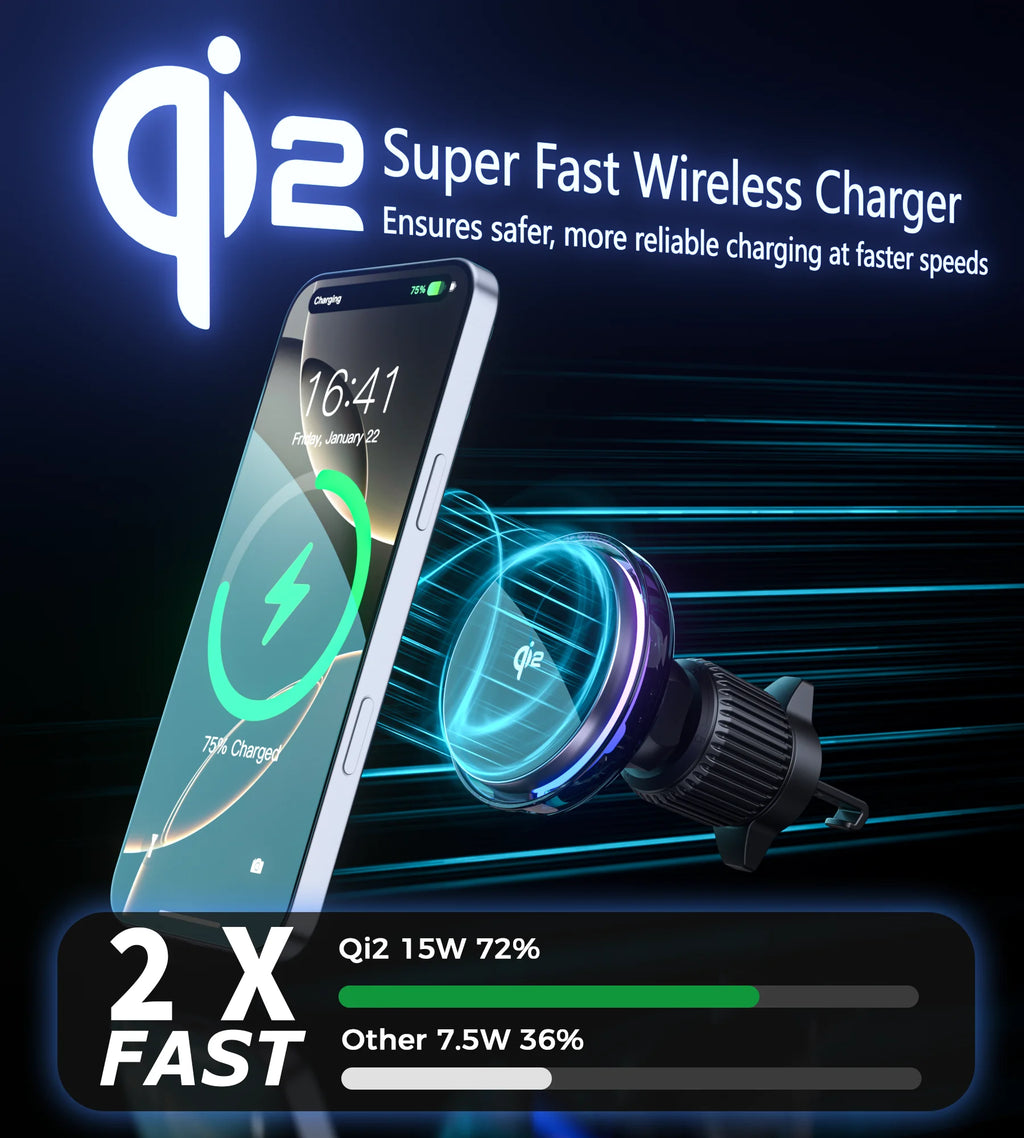 2025 New QI2 15W Magnetic Car Wireless Charger Bracket Flexible Electric Phone Fan Cooler