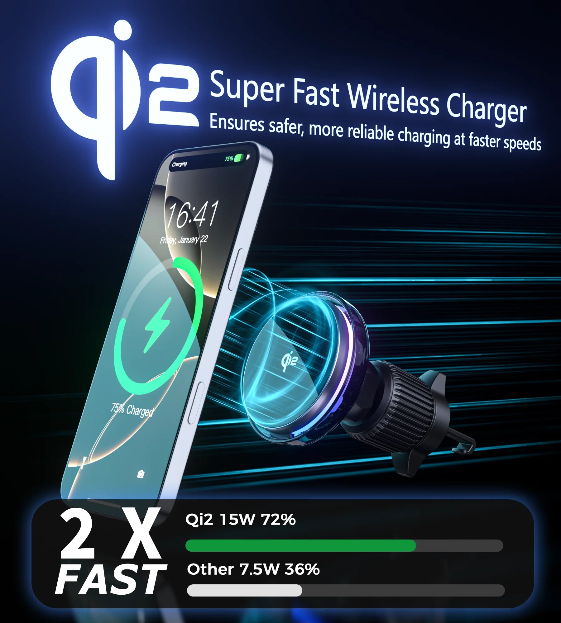 2025 New QI2 15W Magnetic Car Wireless Charger Bracket Flexible Electric Phone Fan Cooler