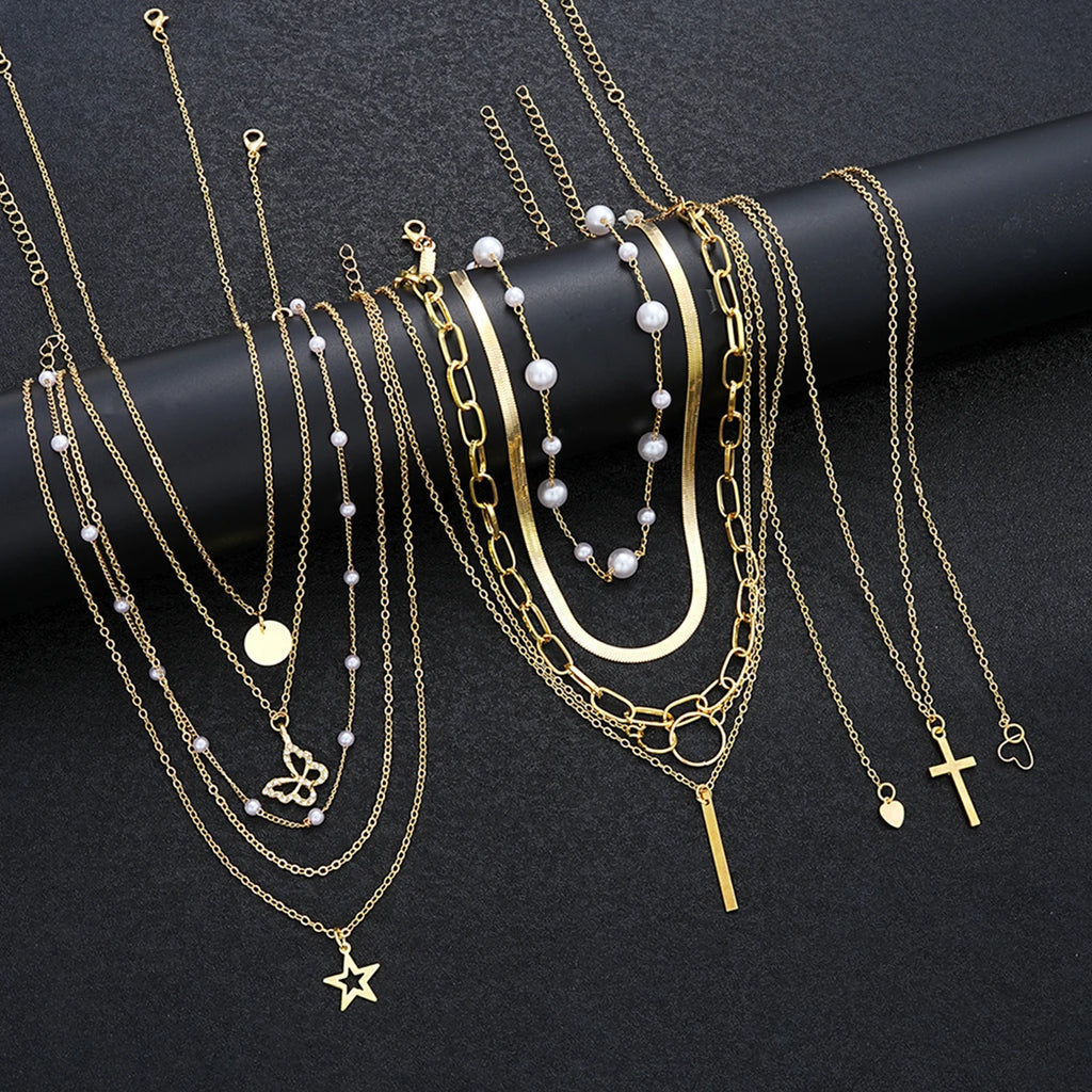 Simple Pearl Choker Necklaces Set for Women Fashion Layered