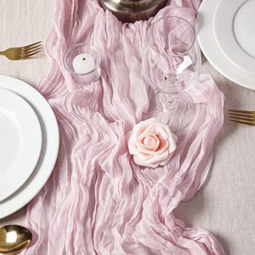 Wedding Pink Gauze Table Runner Semi-Sheer Vintage Cheesecloth Table Setting Dining Party Christmas Banquets Arches Cake Decor
