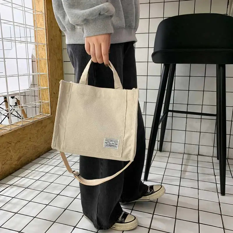Corduroy Crossbody Tote Bag