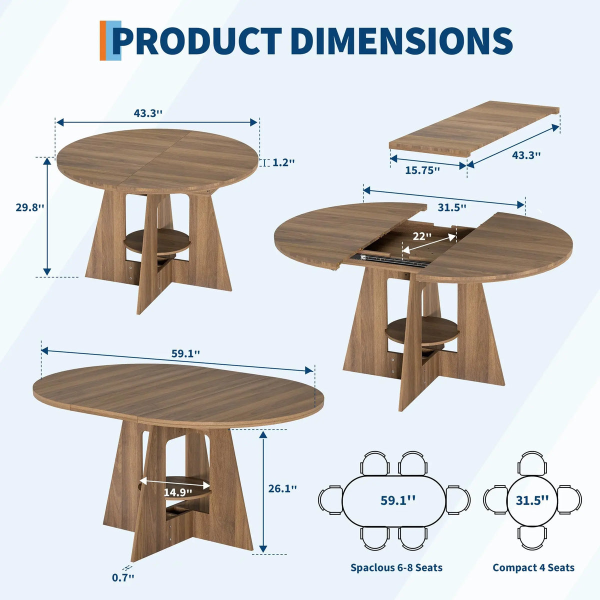 43.3-59 Inch Extendable Round Dining Table