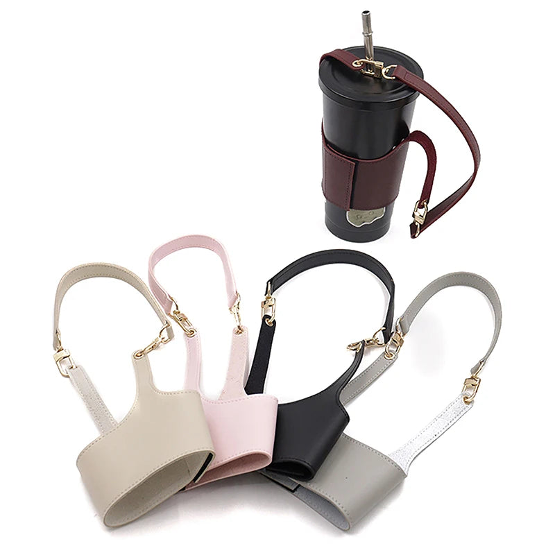 Portable Leather Cup Cover Pouch Water Bottle Sleeve Bag Leather Carrying Strap Insulating Cups Milk Tea Coffee Cups Accessories