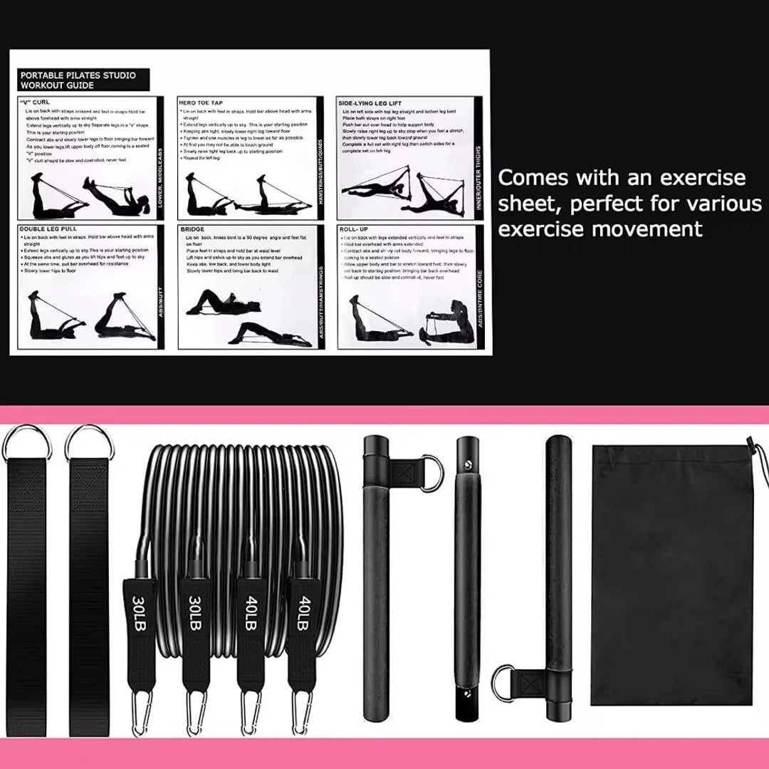 Resistance Bands Set with Fitness Bar Workout Gym Pull Rope Yoga