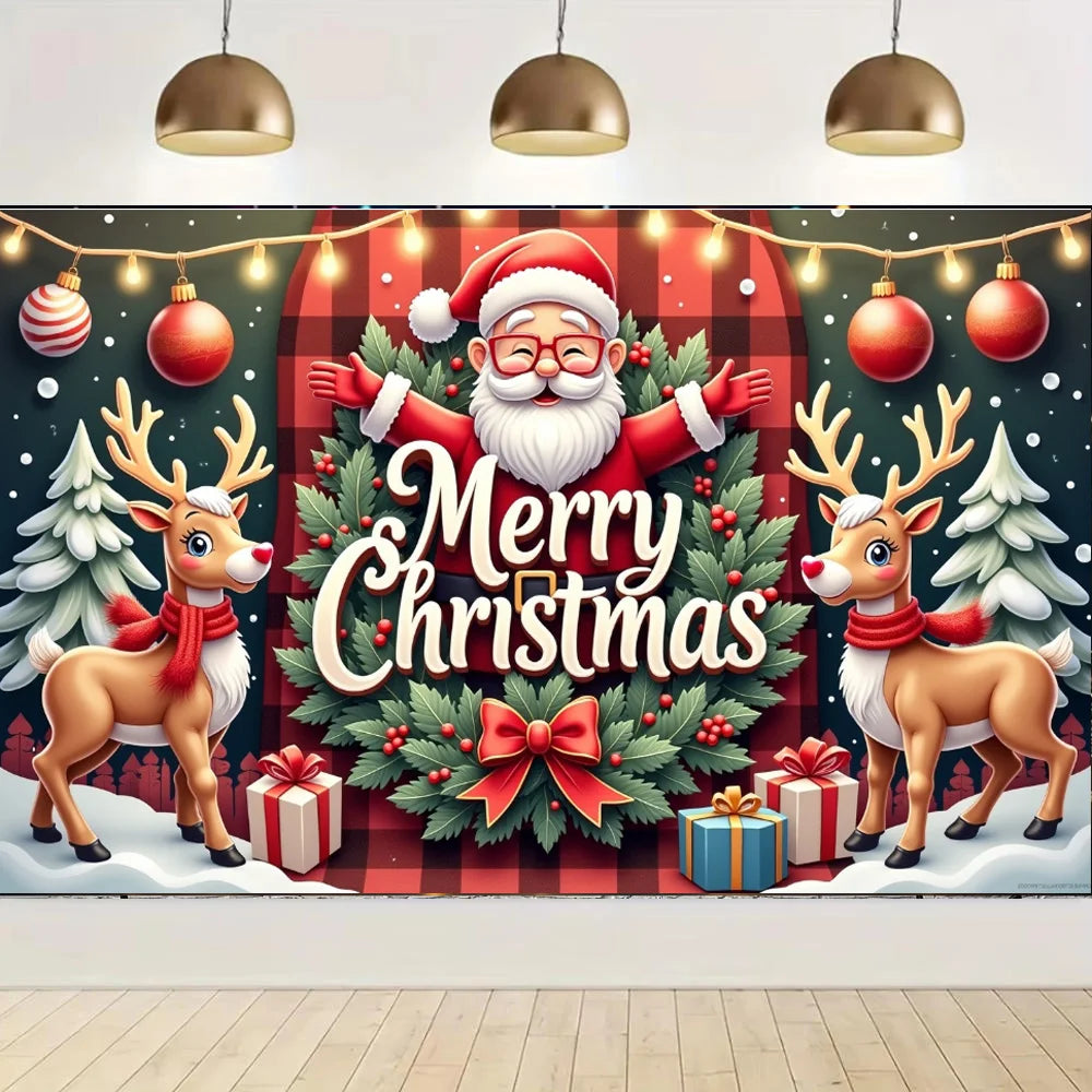 Large Polyester Merry Christmas Banner Indoor/Outdoor and Home Garden Decorations for Holiday New Year Party Backgrounds