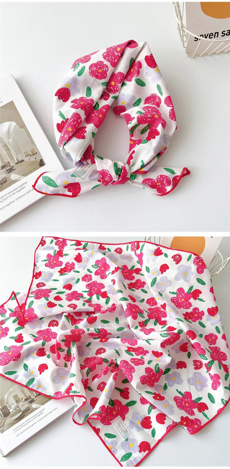 60cm Flower Print Cotton Bandanas Square Scarf Women Girls Headband Accessories Handkerchief Neckerchief Hairscarf Hairscarf