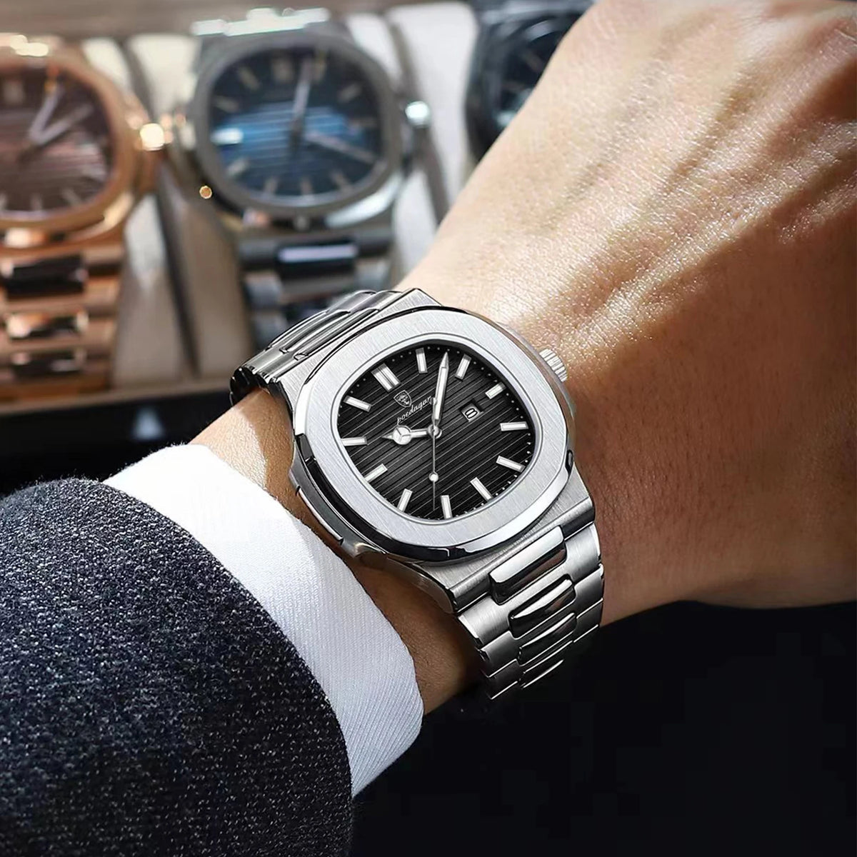 Poedagar Square Luxury Men Wristwatch Waterproof Luminous Date High