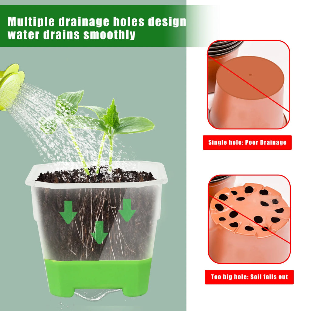 20pcs Seedling Pots - Reusable square planters with flexible silicone base and drainage holes to promote seedling root growth.