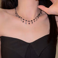 Goth Y2K Black Crystal Metal Cross Pendant Tassel Choker Necklaces