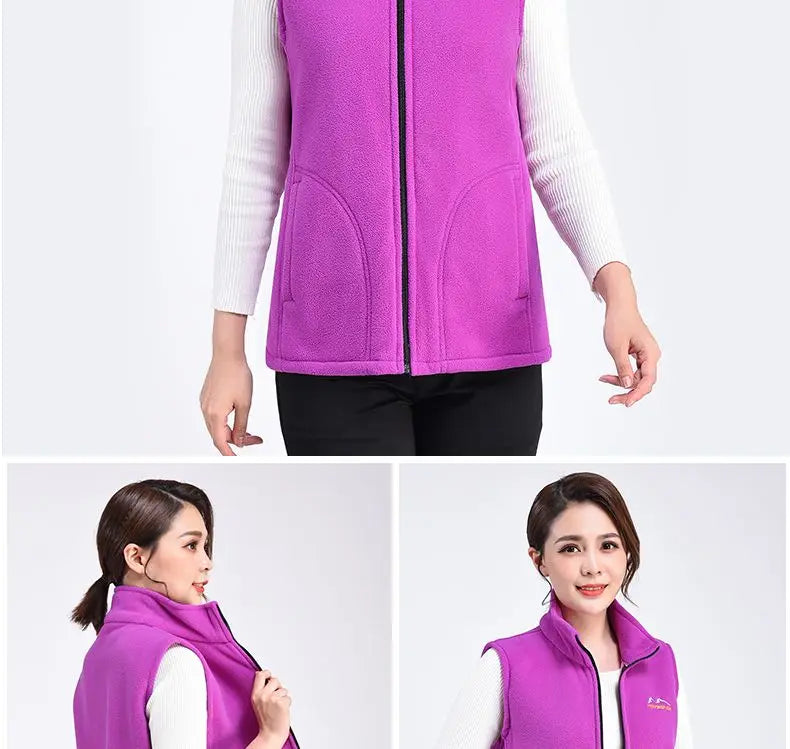 Autumn Winter Fleece Vest Women Stand Collar Zipper Sweatshirt Sleeveless Cardigan Warm Waistcoat Solid Tankcoat Women Clothing
