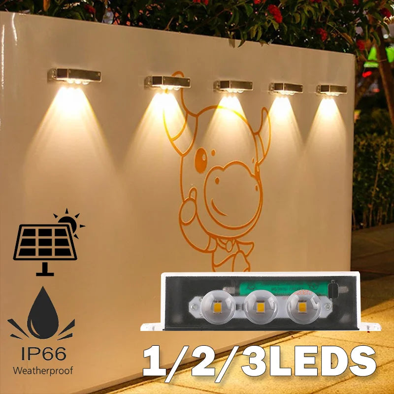 Outdoor Solar Wall Light Waterproof Warm White LED For