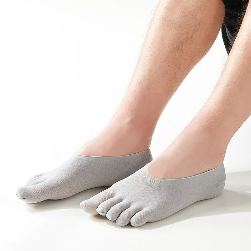 3 Pairs Men Invisible Toe Socks Thin Velvet Breathable Elastic Silicone Non-slip Five Finger Sock Comfortable Casual Slipper Sox