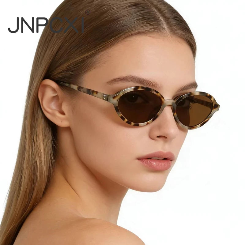 JNPCXI Fashion Small Oval Sunglasses Women Retro Punk Gradient Green Black Shades UV400