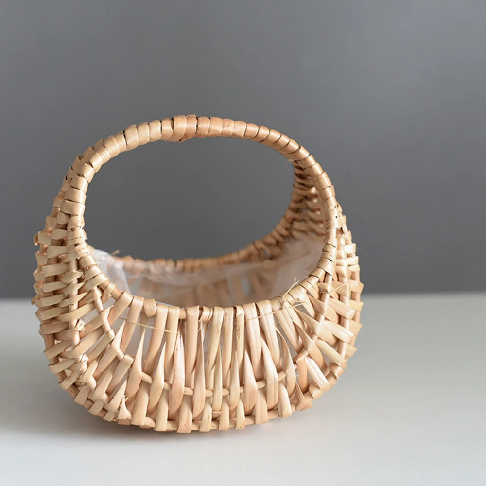Wicker Basket Woven Basket With Handle Wedding Flower Girl Baskets Sturdy Picnic Home Decor