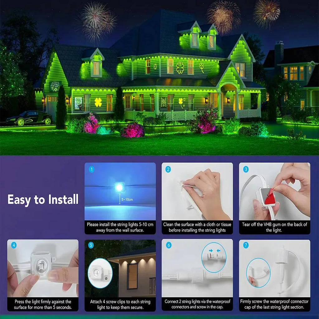 15M USB Permanent Outdoor Lights Smart Rgbic LED Eaves