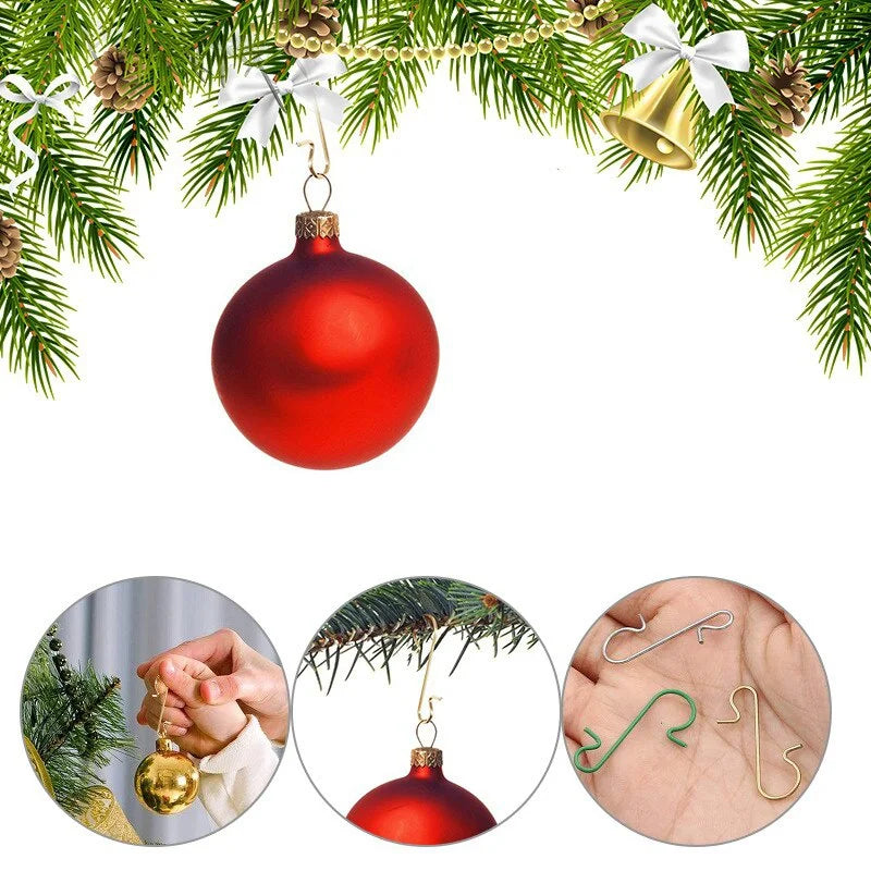 100Pcs Christmas Ornament Metal S-Shaped Hooks Holders Tree Ball Pendant Hanging Decoration for Home Navidad New Year