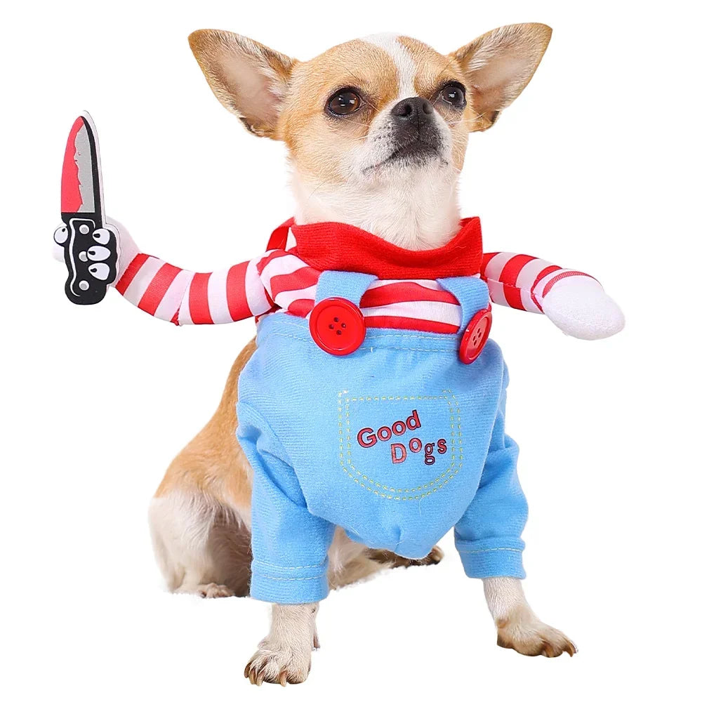 Halloween Funny Dog Costume Chucky Horror Cosplay Sweatshirt Set Comical Pet Party Outfits Jumpsuit Dress Comical Sweatshirt Set